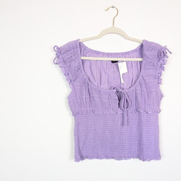 NWT Urban Outfitters BDG Lilac Nova Cap Sleeve Smocked Top Size L - Picture 3 of 10